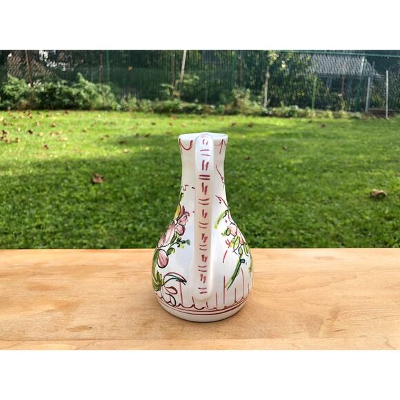 Hand Painted Ceramic Floral Design Pitcher, Portugal, Olive Oil Bottle - Picture 7 of 9